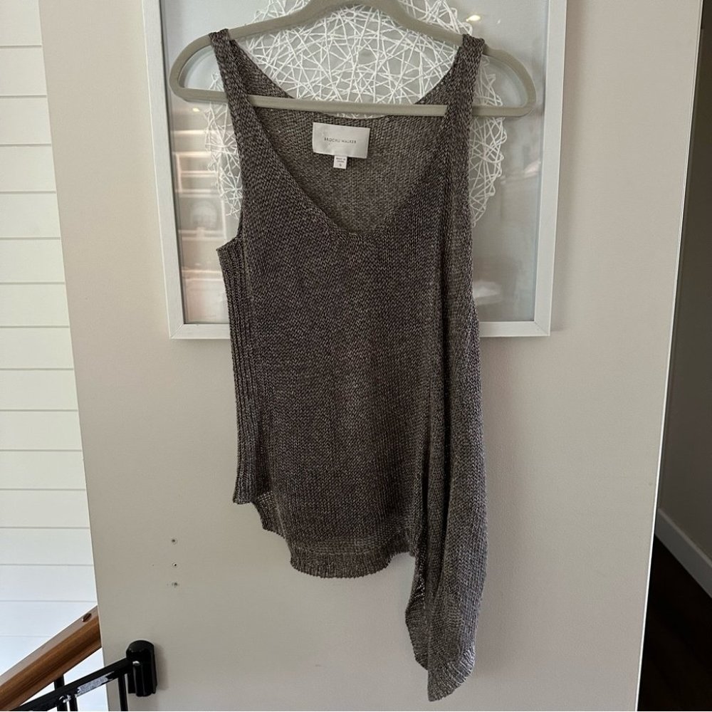 BROCHU WALKER asymmetrical linen knit tank